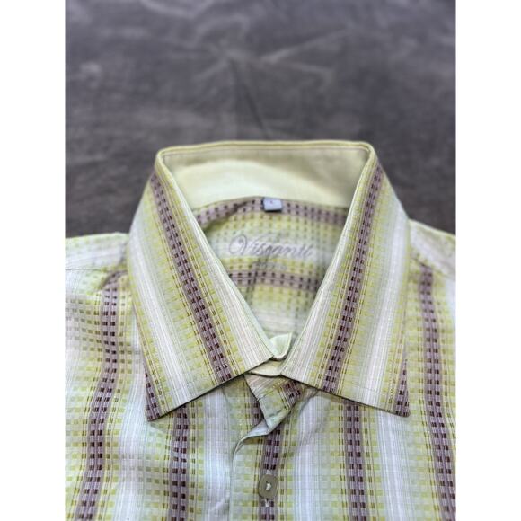 Luchiano Visconti DESIGNER BUTTON UP‎ SHIRT Mens L Striped Colorful Green - Picture 4 of 7